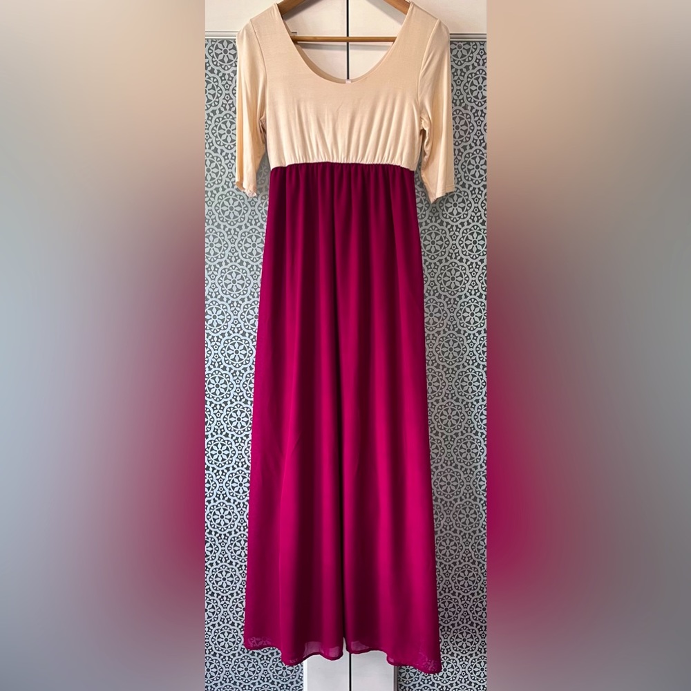 Pink and cream maternity gown